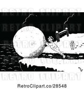 Vector Clip Art of Retro Guy Rolling a Giant Snowball by Prawny Vintage
