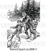 Vector Clip Art of Retro Guy Saving a Boy from Falling off a Cliff by Prawny Vintage