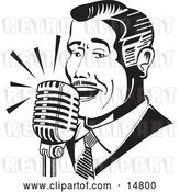 Vector Clip Art of Retro Guy Singing or Announcing into a Microphone by Andy Nortnik