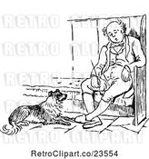 Vector Clip Art of Retro Guy Sitting by a Dog by Prawny Vintage