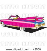 Vector Clip Art of Retro Guy Sitting in His Pink Convertible Cadillac by Dennis Holmes Designs