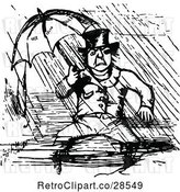 Vector Clip Art of Retro Guy Sitting in the Rain Under an Umbrella by Prawny Vintage