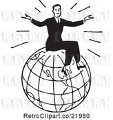 Vector Clip Art of Retro Guy Sitting on Top of a Globe by BestVector