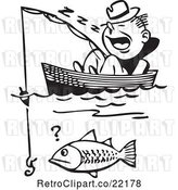 Vector Clip Art of Retro Guy Sleeping in a Boat and Catching a Fish by BestVector