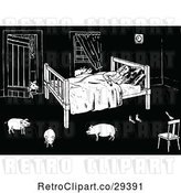 Vector Clip Art of Retro Guy Sleeping with Pigs in His Room by Prawny Vintage