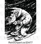 Vector Clip Art of Retro Guy Snowshoeing Through a Winter Night by Prawny Vintage