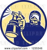 Vector Clip Art of Retro Guy Spraying Paint or Pesticide in a Circle by Patrimonio