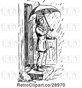 Vector Clip Art of Retro Guy Stepping into the Rain with an Umbrella by Prawny Vintage