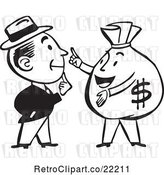 Vector Clip Art of Retro Guy Talking to a Money Bag by BestVector