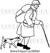 Vector Clip Art of Retro Guy Trekking with a Dog by Prawny Vintage
