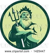 Vector Clip Art of Retro Guy, Triton Mythological God, Holding a Trident in Folded Arms Inside a Green Circle by Patrimonio