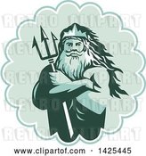 Vector Clip Art of Retro Guy, Triton Mythological God, Holding a Trident in Folded Arms Inside a Rosette by Patrimonio