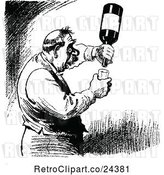 Vector Clip Art of Retro Guy Trying to Get a Drop out of a Wine Bottle by Prawny Vintage