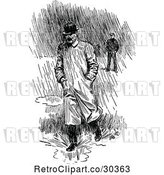 Vector Clip Art of Retro Guy Walking in Rain by Prawny Vintage