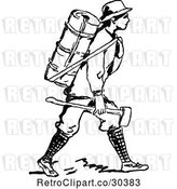 Vector Clip Art of Retro Guy with a Backpack and Axe by Prawny Vintage