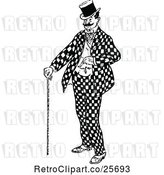 Vector Clip Art of Retro Guy with a Cane and Checkered Suit by Prawny Vintage