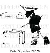 Vector Clip Art of Retro Guy with a Dog, Smoking by Luggage by Prawny Vintage