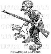 Vector Clip Art of Retro Guy with a Rifle and Angry Dog by Prawny Vintage