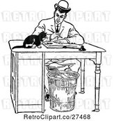 Vector Clip Art of Retro Guy Working at a Desk with a Cat by Prawny Vintage