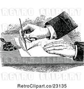 Vector Clip Art of Retro Hand Drawing a Feather with a Fountain Pen by Prawny Vintage