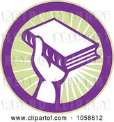 Vector Clip Art of Retro Hand Holding a Book in a Circle by Patrimonio