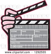 Vector Clip Art of Retro Hand Holding a Clapperboard by Patrimonio
