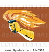 Vector Clip Art of Retro Hand Holding a Flaming Torch on Brown by Patrimonio