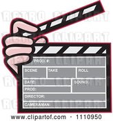 Vector Clip Art of Retro Hand Holding a Movie Clapper Board by Patrimonio