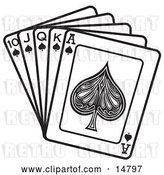 Vector Clip Art of Retro Hand of Cards Showing a 10, Jack, Queen, King and Ace of Spades by Andy Nortnik