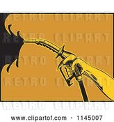 Vector Clip Art of Retro Hand Spraying Gasoline with a Nozzle by Patrimonio