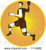 Vector Clip Art of Retro Handball Player over a Circle of Rays by Patrimonio