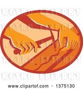 Vector Clip Art of Retro Hands of a Furniture Upholsterer Using a Hammer in an Oval by Patrimonio