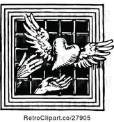 Vector Clip Art of Retro Hands Releasing a Winged Heart Through a Barred Window by Prawny Vintage