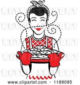 Vector Clip Art of Retro Happy Black Haired Housewife Holding Freshly Baked Cookies 2 by Andy Nortnik