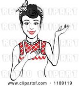 Vector Clip Art of Retro Happy Black Haired Housewife, Waitress or Maid Lady Wearing an Apron and Presenting 2 by Andy Nortnik