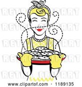 Vector Clip Art of Retro Happy Blond Housewife Holding Freshly Baked Cookies 2 by Andy Nortnik