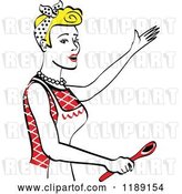 Vector Clip Art of Retro Happy Blond Housewife Singing and Holding a Spoon in the Kitchen by Andy Nortnik