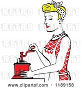 Vector Clip Art of Retro Happy Blond Housewife Using a Manual Coffee Grinder in Profile 2 by Andy Nortnik