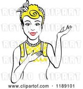 Vector Clip Art of Retro Happy Blond Housewife, Waitress or Maid Lady Wearing an Apron and Presenting 2 by Andy Nortnik