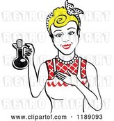 Vector Clip Art of Retro Happy Blond Lady in an Apron, Holding up a Bottle of Cooking Oil 2 by Andy Nortnik