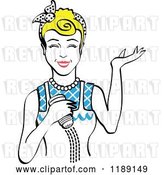 Vector Clip Art of Retro Happy Blond Lady Shrugging and Using a Salt Shaker 3 by Andy Nortnik