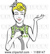 Vector Clip Art of Retro Happy Blond Lady Shrugging and Using a Salt Shaker 4 by Andy Nortnik