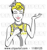 Vector Clip Art of Retro Happy Blond Lady Shrugging and Using a Salt Shaker 5 by Andy Nortnik