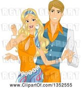 Vector Clip Art of Retro Happy Blond White Couple Wearing Seventies Style Costumes and Dancing by BNP Design Studio