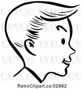 Vector Clip Art of Retro Happy Boy Face in Profile, in by Picsburg