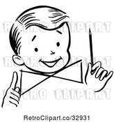 Vector Clip Art of Retro Happy Boy Holding a Pencil, in by Picsburg
