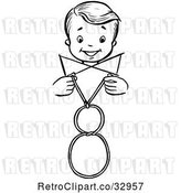Vector Clip Art of Retro Happy Boy Performing a Vanishing Loop Magic Trick by Picsburg