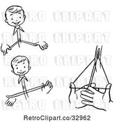 Vector Clip Art of Retro Happy Boy Performing Steps of a Buttonhole Roll Magic Trick by Picsburg