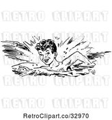 Vector Clip Art of Retro Happy Boy Swimming in a Stroke Style by Picsburg