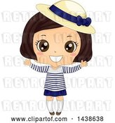 Vector Clip Art of Retro Happy Brunette Girl in a Breton Shirt and Derby Hat by BNP Design Studio